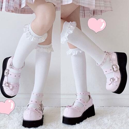 Big Size Sweet Pink Black Gothic Style Lolita Cosplay Girl Bow Cute Lovely Comfy Walking Mary Jane Flats Platform Shoes Women