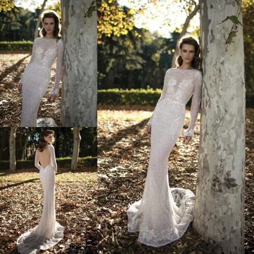 Vintage Lace Wedding Dresses Long Sleeves Appliques Mermaid Bridal Gowns Custom Made Sexy Backless Sweep Train robe de mariée