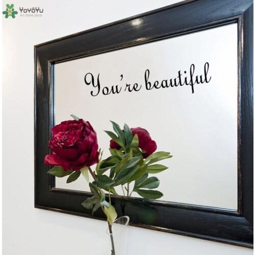 You Are Beautiful Words Mirror Wall Sticker Vinyl Wall Mural For Toilet Bathroom Living Room Removable Home Decoration QQ506