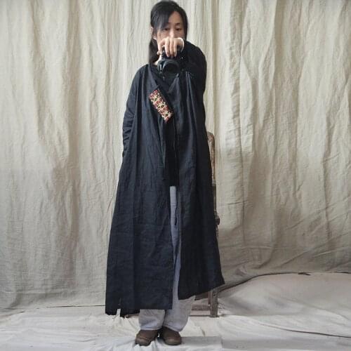 Women Thin Ramie Trench Coat Outerwear Ladies Vintage Loose Patchwork Ramie Long Coat Female 2020 Overcoat