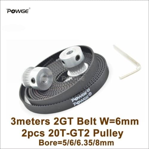 POWGE 2pcs 20 Teeth GT2 Timing Pulley Bore 5/6/6.35/8mm + 3M GT2 Timing Belt Width 6mm 20Teeth 20T 2GT Pulley 3D Printer Parts
