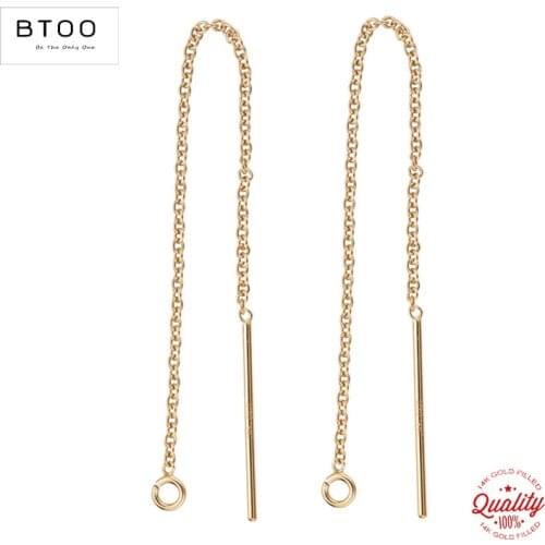 Real 14K Gold Filled Ear Threader 1 Pair 80.0mm Threader Cable Chain w/Ring Gold Ear Wire for Jewelry Making Earring Accessories