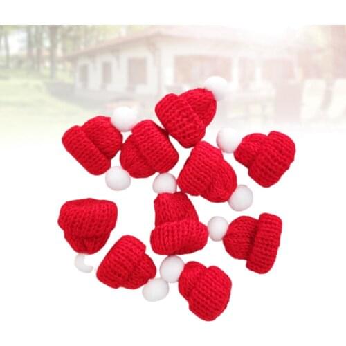 10PCS Knitted Small Christmas Hat Santa Claus Cap Christmas Hats Headdress Party Favors DIY Accessories (Red)