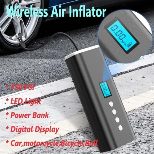 150 PSI Tire Inflator Handheld Car Air Compressor Portable Wireless Electric Air Pump Power Bank for bike,Motorcycle,Ball,Tool