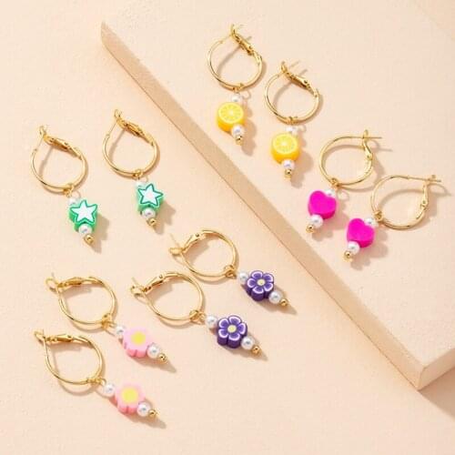 2021 Trendy Gold Color Hoop Earrings for Women Cute Sweet Flower Pearl Drop Earrings Girls Jewelry Gifts Female Accessories