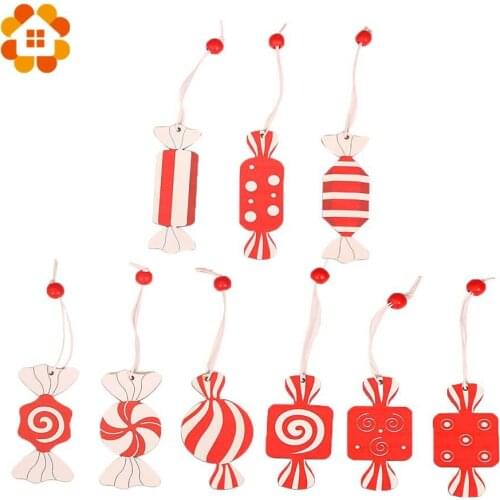 3PCS Multi Type Candy Christmas Wooden Pendants Xmas Tree Ornaments DIY Wood Crafts Home Christmas Party Decoration Kids Gift