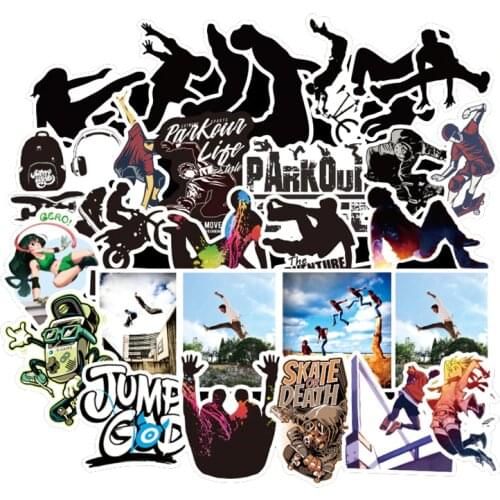 50 Pcs/Pack Extreme Sports Parkour Sticker Skateboard Luggage Waterproof Vinyl Decals Kids Cool Room Graffiti Stickers