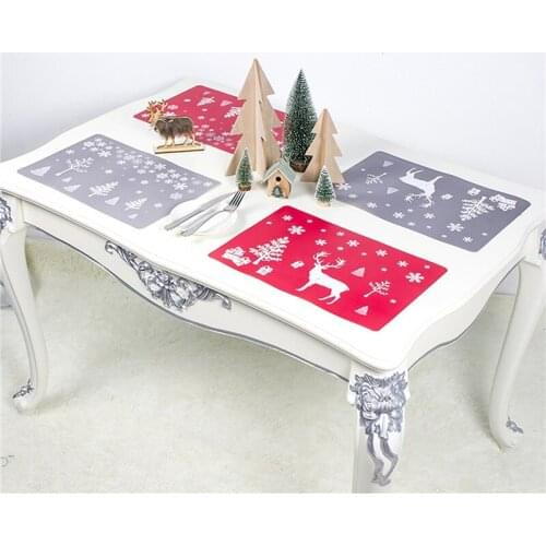 6Pcs/set Creativity Christmas Placemat Christmas PVC Washable Printed Placemat Coaster Christmas Table Decor Xmas Gifts
