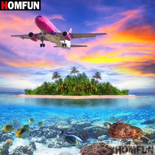 HOMFUN Diamond Painting "Aircraft scenery" Cross Stitch Custom Photo Diamond Embroidery Square Round Drill Home Decor A08025