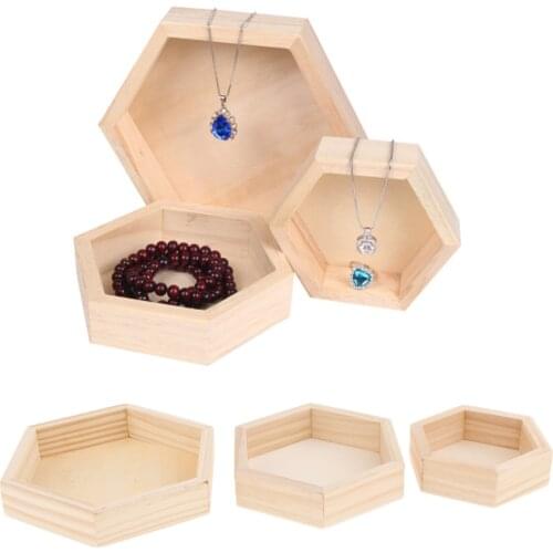 Wooden Hexagon Necklace Jewelry Display Tray Case, Jewelry Storage Box Organizer