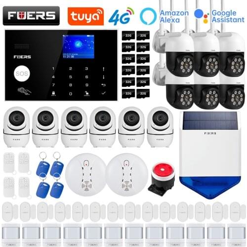 FUERS WIFI 4G Alexa Tuya Smart Home Security Alarm System Wireless Control solar Siren Motion Detector PIR Smoke Sensor Camera