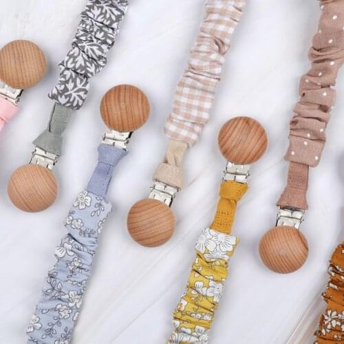 Baby Cotton Pacifier Chain Beech Wood Pacifier Clip Infant Teething Toys Holder For Nipples Baby Teether