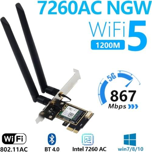 Dual Band Wireless Card AC1200 For Intel 7260AC 2.4G/5Ghz Wlan Wifi Dual Band1200M Bluetooth 4.0 802.11ac/a/b/g/n