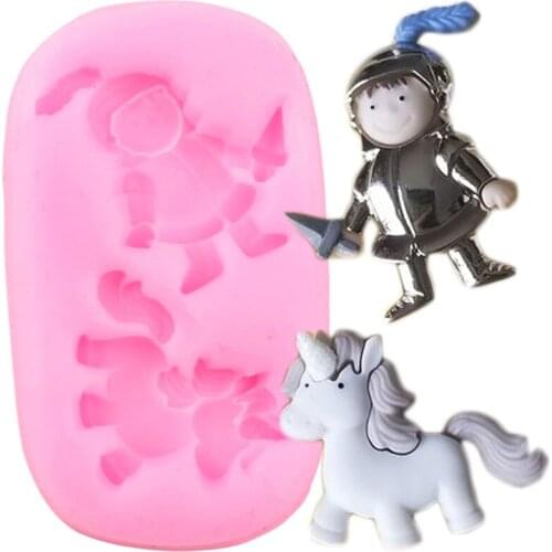 Unicorn Knight Boy Silicone Mold Cupcake Topper Fondant Molds Cake Decorating Tools Candy Polymer Clay Chocolate Gumpaste Moulds