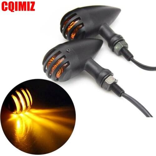 2PCS Black Finned Grill Bullet Style Motorcycle Turn Signal Indicator Light For Harley Yamaha Suzuki Kawasaki Honda Custom Bike