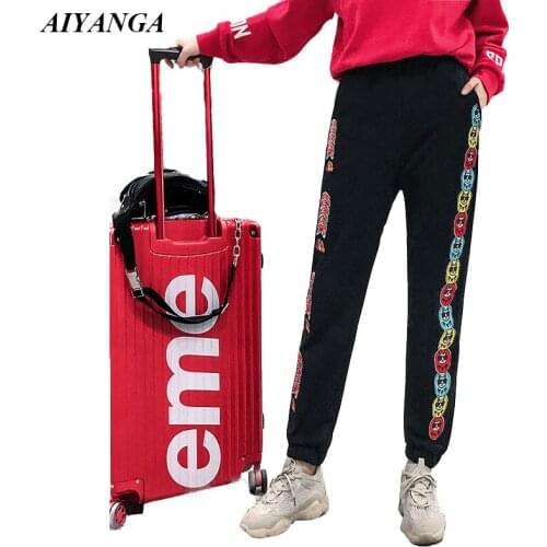 Quality Black Thicken Sweatpants For Women 2018 Autumn Winter Trousers Women Casual Sportwear Chic Print Harem Pants Female