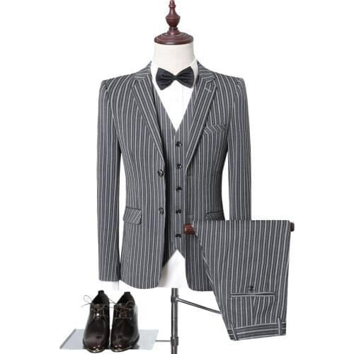 Suit + vest + pants)High quality stripe slimming professional wedding dress for the groom/ mens fashion /Size S - 5 xl