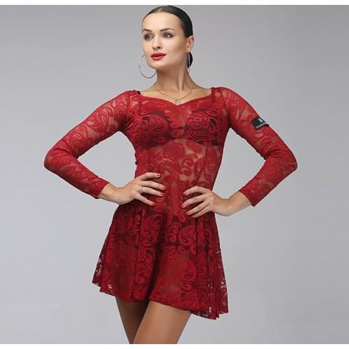 Red sexy lace latin dance dress to dance costumes salsa dress for latina dancing clothes women latin dress fringe dancewear