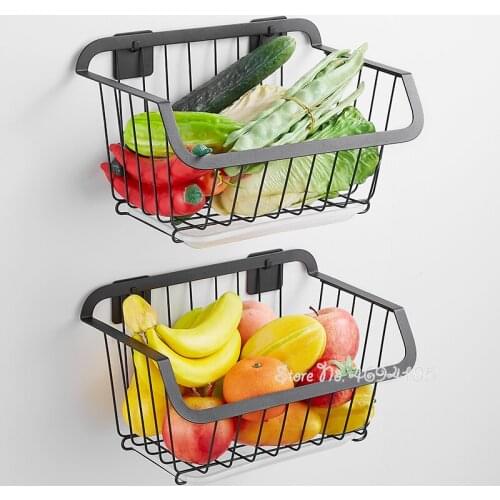 Kitchen Storage Basket Fruit Vegetable Organizer Stainless Steel Dish Drying Shelf Container Wall Mounted Dish Rack Accessories