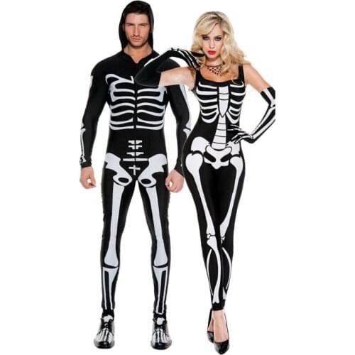 Mens Sexy Black Skeleton Print Jumpsuit Catsuit Halloween Club Wear 89169A