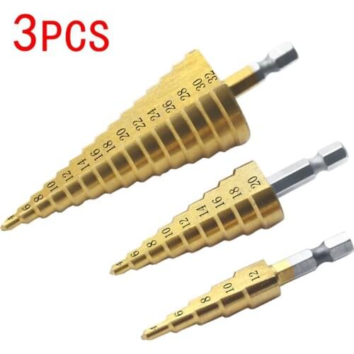 3Pcs HSS Step drill bit set Titanium drill bit Set Drill hole 4-32mm 4-20mm 4-12mm