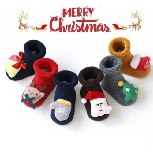 0-3Yrs Newborn baby girls socks Xmas Spring autumn toddler kids thick fleece anti-slip socks children socks Christmas gift meias