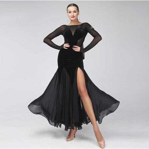 Ballroom Dance Competition Dress Women Prom Sexy Split Long Dress Black/Red Modern Ballroom Practice Wear Flamengo Dress VDB3246