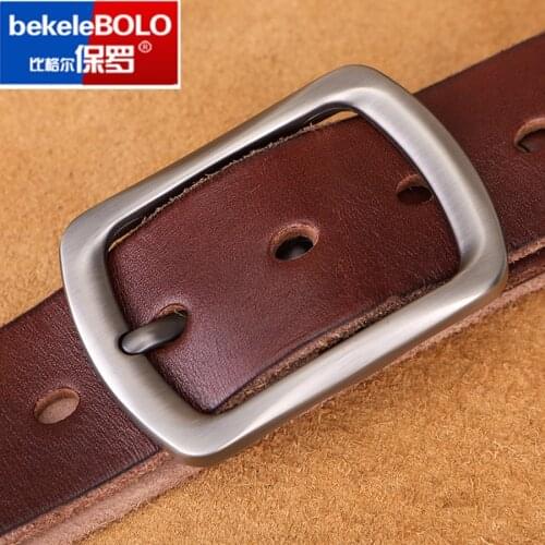 Men Belt Top Layer Leather Casual Belts Vintage Handmade Design Pin Buckle Genuine Leather Belts Male Waistband