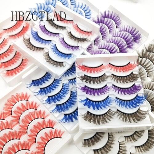 2021 New Colorful Rainbow Eyelashes 7 Colors 3D Fluffy Real Mink Colored Eye Lashes Party Cosplay Makeup Cilias