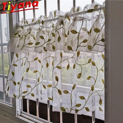 Leaves Embroidered Romantic Half Curtain 1PSC 100*55 Short Curtain White Embroidery Lace Tulle for Bay Window DL-WP072#3