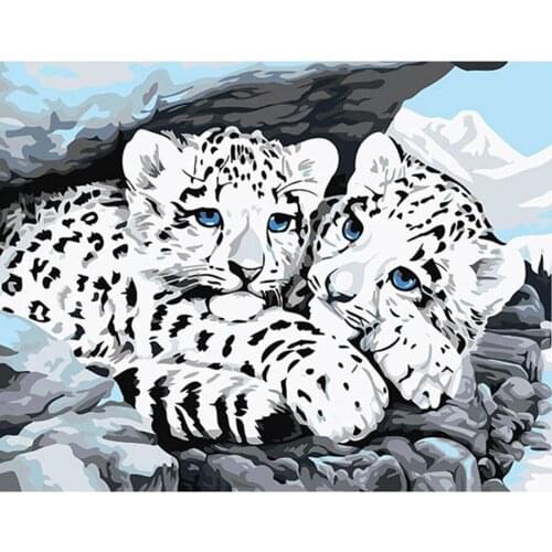 Hand painted canvas oil painting on the wall Two leopards wall pictures for living room diy Painting By Numbers Kits Art DY041