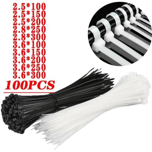 100PCS self-locking plastic nylon cable tie black 2.8 3.6 4.8 width cable tie fixing ring 3×200 4×200 cable tie nylon cable tie