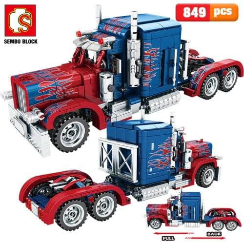 SEMBO 849pcs City Classic Pull Back Car Building Blocks technical Peterbilt Heavy Container Truck Bricks Toys for Boys