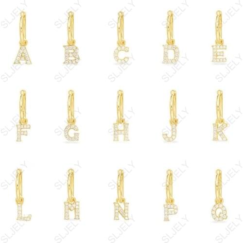 Fashion Women 925 Sterling Silver Yellow Gold Color Asymmetric Mini Initial Letter A-Z Earrings Zircon 26 Alphabet Name Earrings