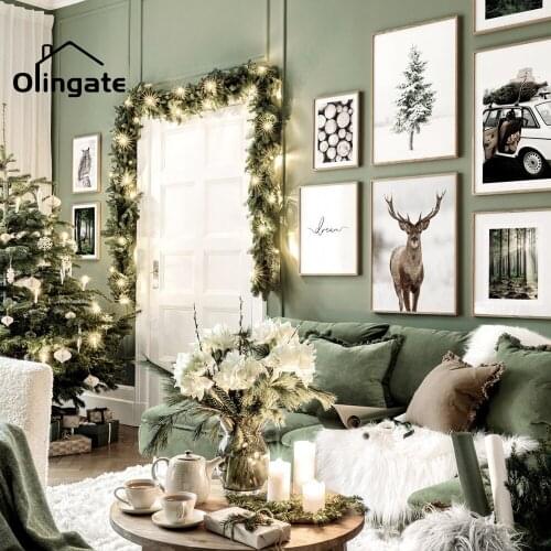 Nordic Morning Scenery Canvas Poster Winter Snow Forest Deer Owl Sunlight Landscape Wall Painting One Piece Wall Art Home Decor