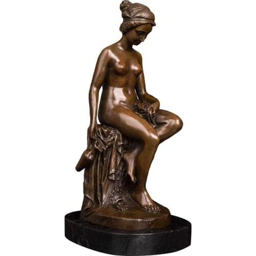 ArtsHom DS-049 Home office decor Bronze statue bronze ancient Western Nude Sitting Woman Statue nude female figurine Art Decor