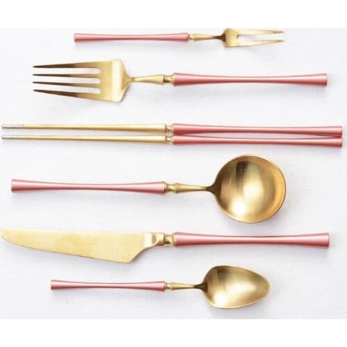 Pink Princess Fork Flatware Luxury Gold Stainless Steel Scoop Western Food Knife Dinnerware Set Wedding Dinner Tools 1set