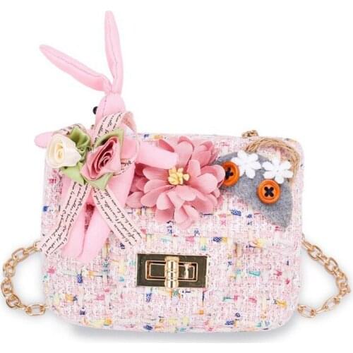 Rabbit bag shoulder bag hone bag coin purse Cute Girls Small Square Bag Handbag Chain bags Childrens flowers Crossbody Bag