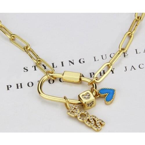 SUNSLL New gold copper square lock screw buckle necklace CZ multi-accessories for women / mens necklaces party birthday gifts