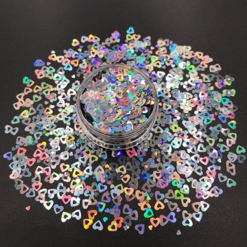 TCA100 Holo Silver Hollow Heart 6MM Nails Glitter Nail Art Decoration Crafts Tumbler DIY Accessories Festival Party Supplier