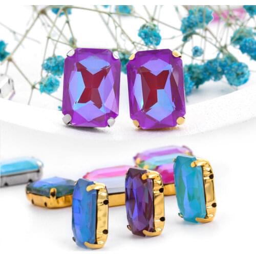 High Quality Octagon Shape Sewing on Rhinestone With Claws Mocha Fluorescence Bright Crystal Dress Decoration Buttons