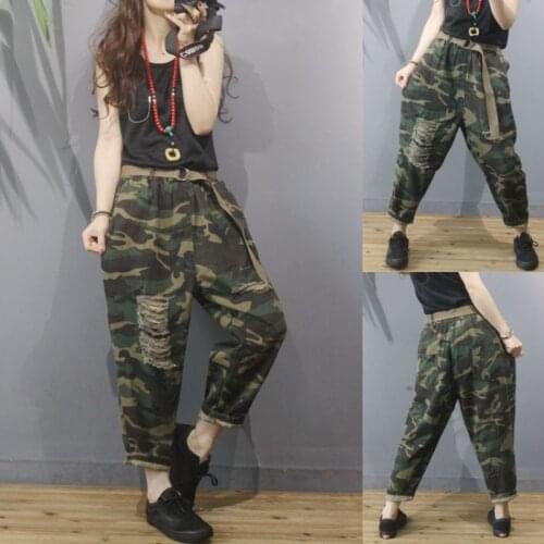2021 Spring Autumn Women Casual Camo Pants Female Rock Casual Loose Printed Trousers Ladies Fashion Woolen Casual Trousers H165