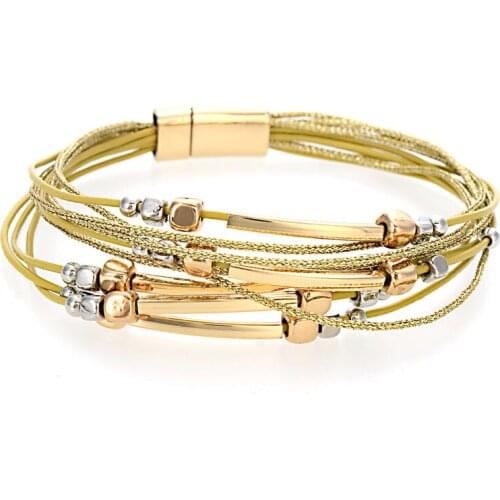 Miasol Trendy Designer Bohemian Vintage Multilayers Leather Wrap Women Mothers Day Birthday Charm Magnetic Bracelets Bangles