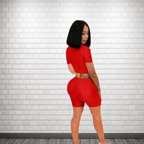 Wantmove 2021 Womens New Summer Splice Short Sleeve Crop Top Slim Shorts Set Tracksuits Casual 2 Piece Outfits AM738