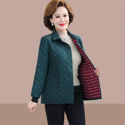 Winter parka Womens Jackets Middle-aged Womens Cotton Coat Grids Woman casual jacket Autumn Winter Cotton Padded Jackets