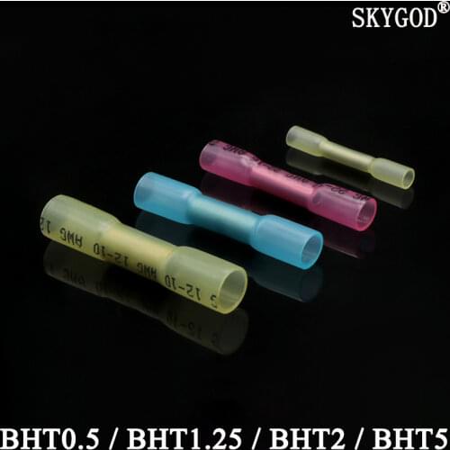 5pc BHT0.5 BHT1.25 BHT2 BHT5 Heat Shrink Butt Connectors Solder Seal Wire Connectors Terminals Automotive Insulated Waterproof
