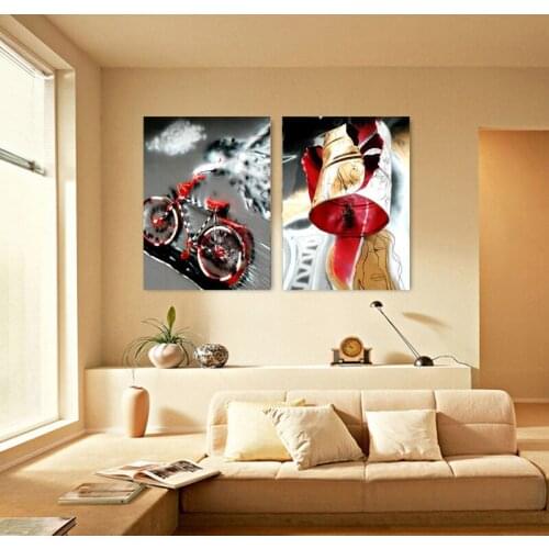 2 pieces modern abstract painting bicycle and ring-pull can on oil canvas for home decor and wallpaper