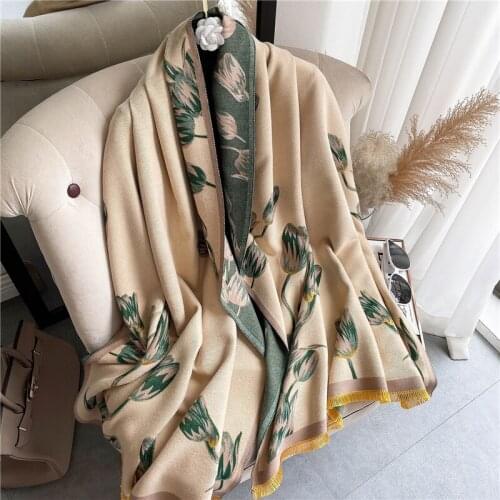 2021 Floral Scarf Women Cashmere Shawl Wrap Thick Warm Blanket Winter Pashmina Soft Foulard Bufanda 180*65cm Echarpe Dropship