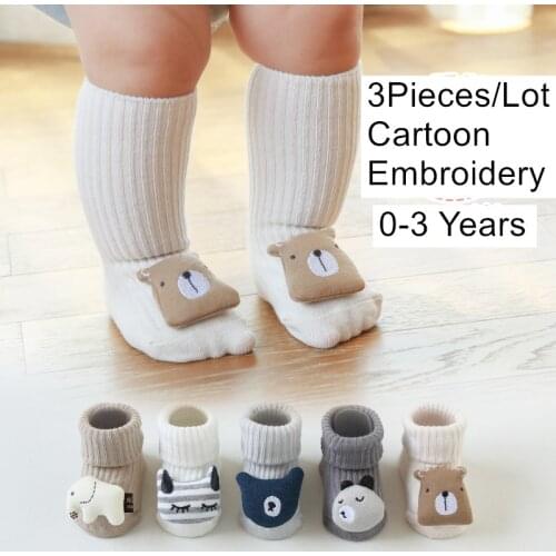 3pcs/lot Baby Socks Spring Autumn Winter Cotton Newborn Socks 0-6-12m Cardton Non-slip Floor Socks Baby Clothes Accessories