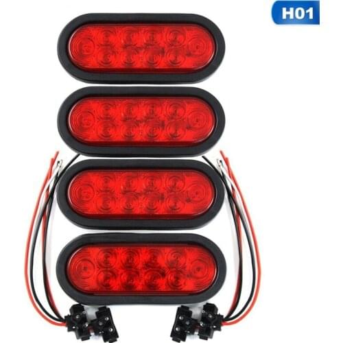 4pcs Oval Red LED Tail Lights Surface Mount Grommets Plugs IP67 Waterproof Stop Brake Turn Trailer Lights for Car Trailer Truck